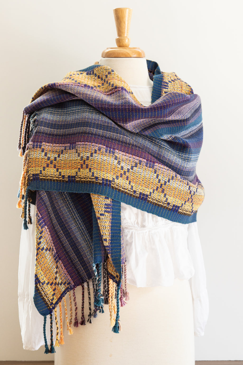 Multi-color Striped Shawl with Diamond Borders