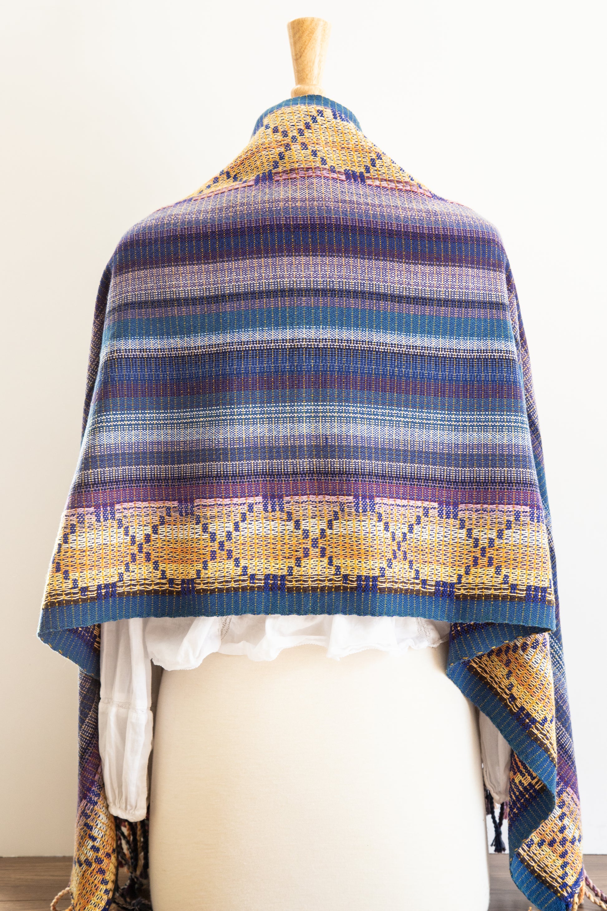 Multi-color Striped Shawl with Diamond Borders