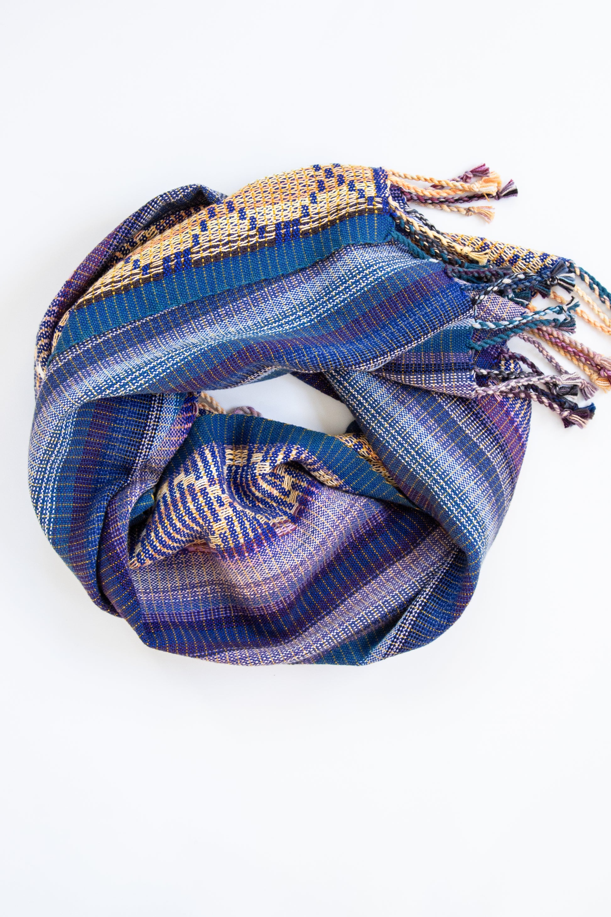 Multi-color Striped Shawl with Diamond Borders