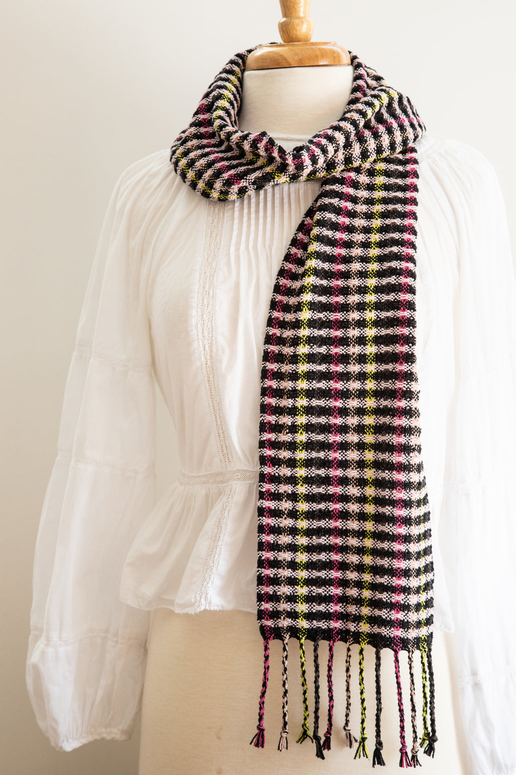 Small Check Silk Scarf in Huck Lace