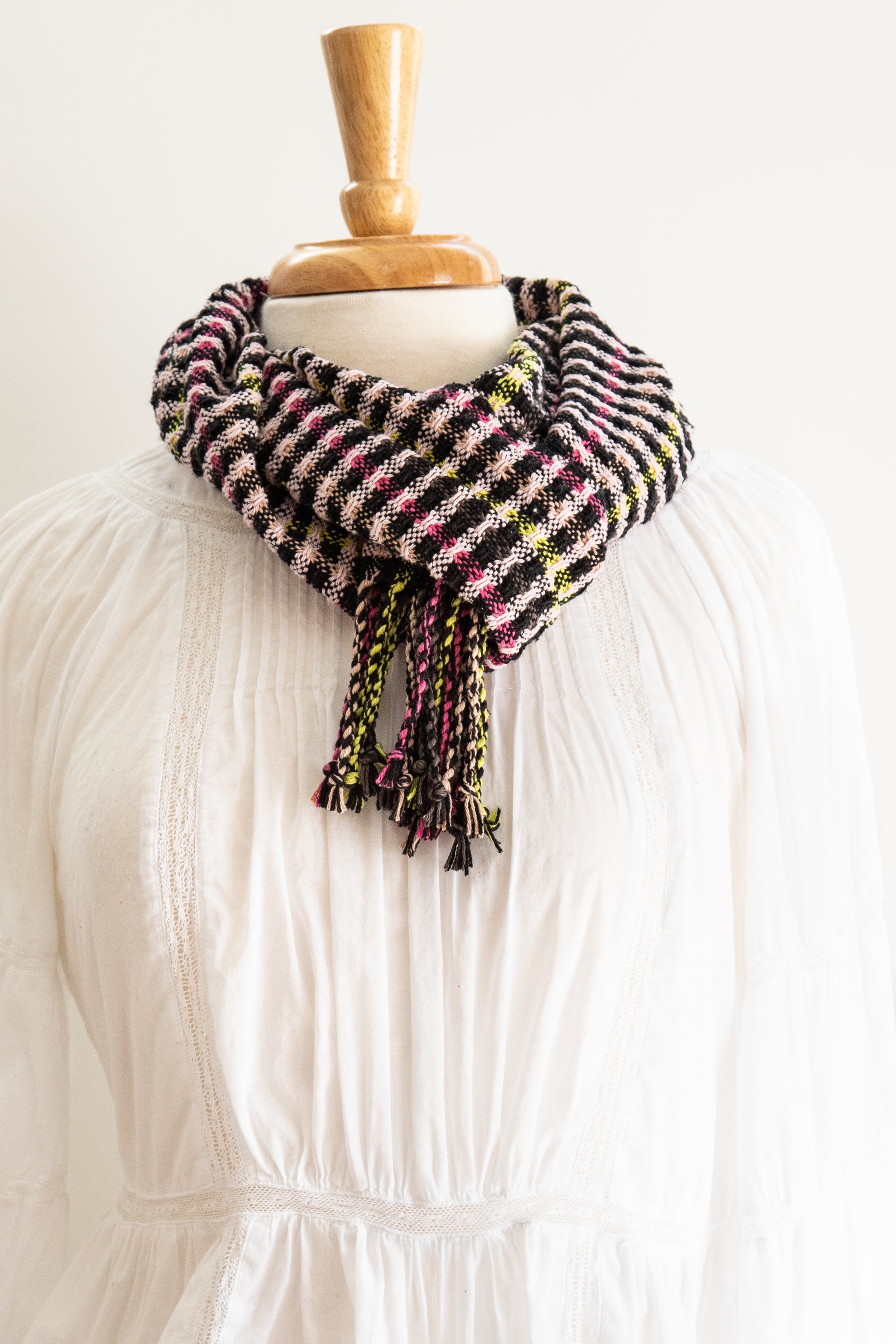 Small Check Silk Scarf in Huck Lace