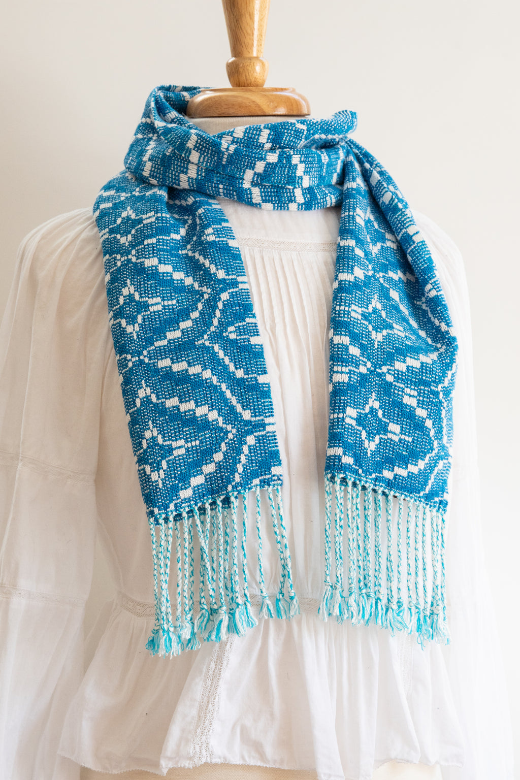 Lovely Blue Bamboo Scarf in a Fancy Diamond Design
