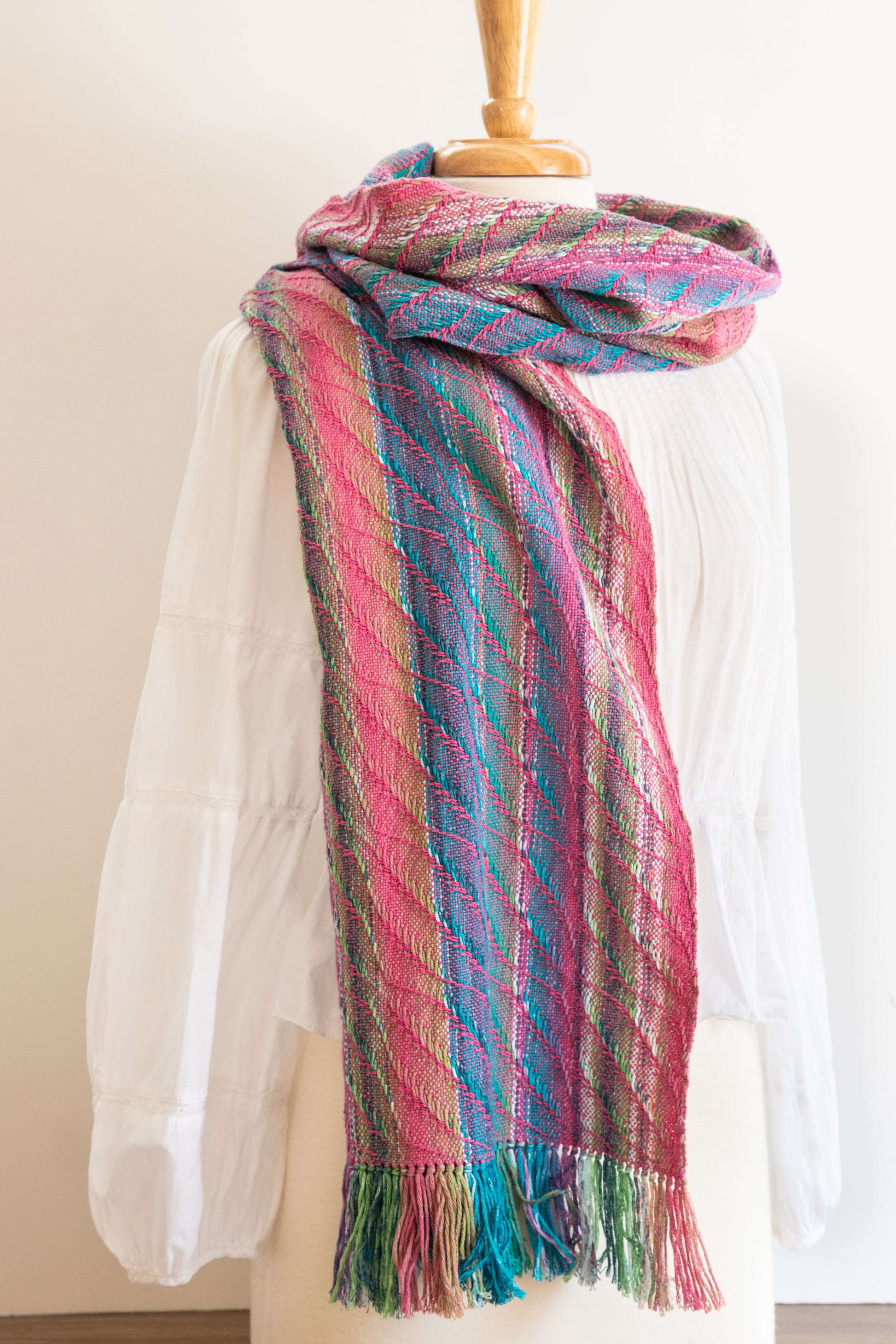 Multi-color Cotton/Silk Shawl in a Wavy Twill in Rose Pink