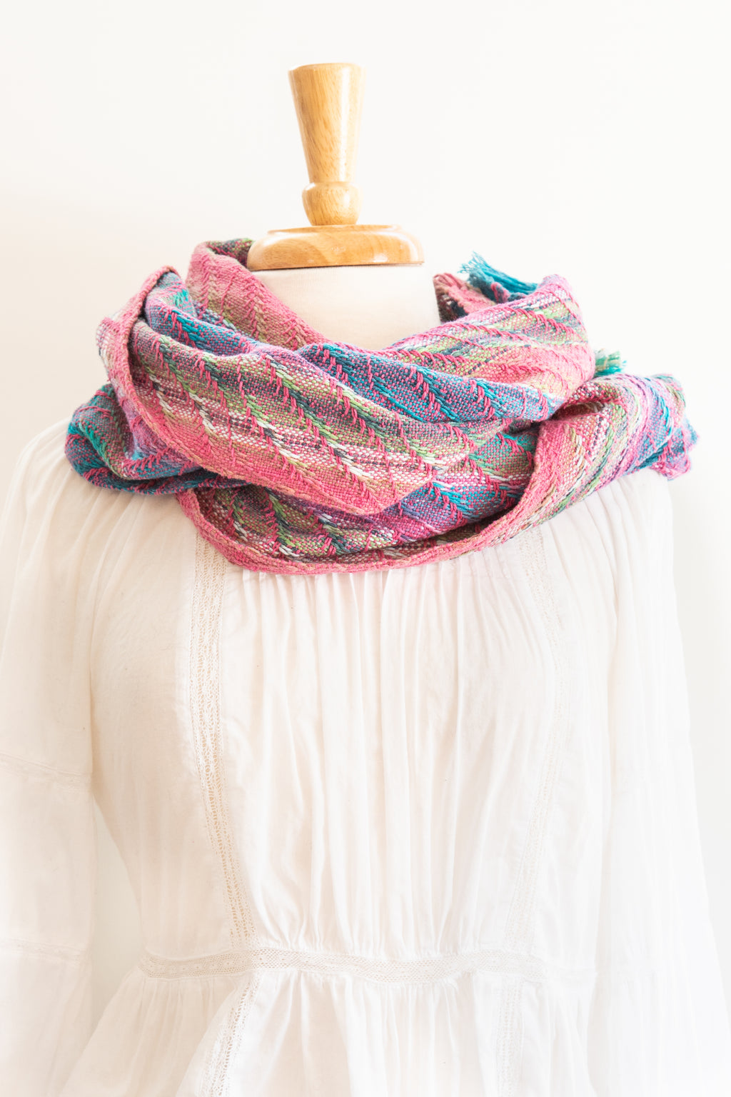 Multi-color Cotton/Silk Shawl in a Wavy Twill in Rose Pink