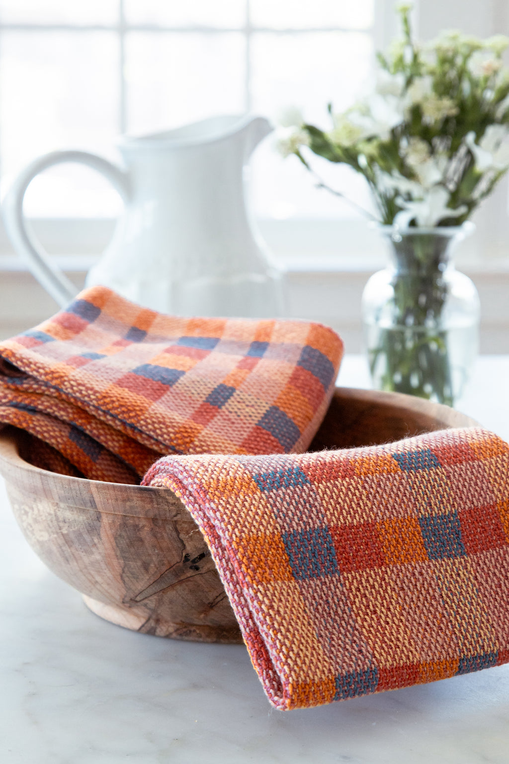 Handsome Cotton Towels in Check Design in Fall Colors