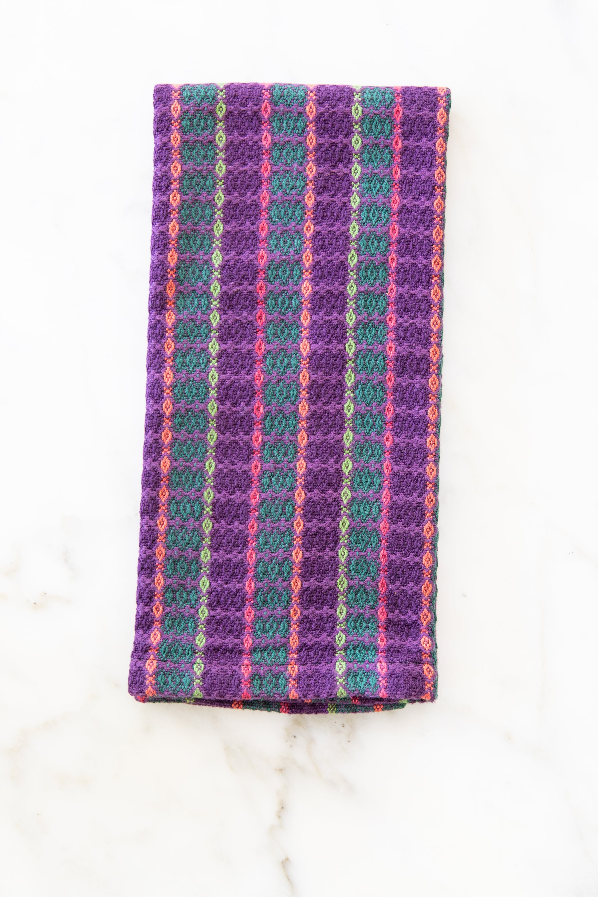 Fancy Striped Cotton Towels in Eggplant, Forest & Plum