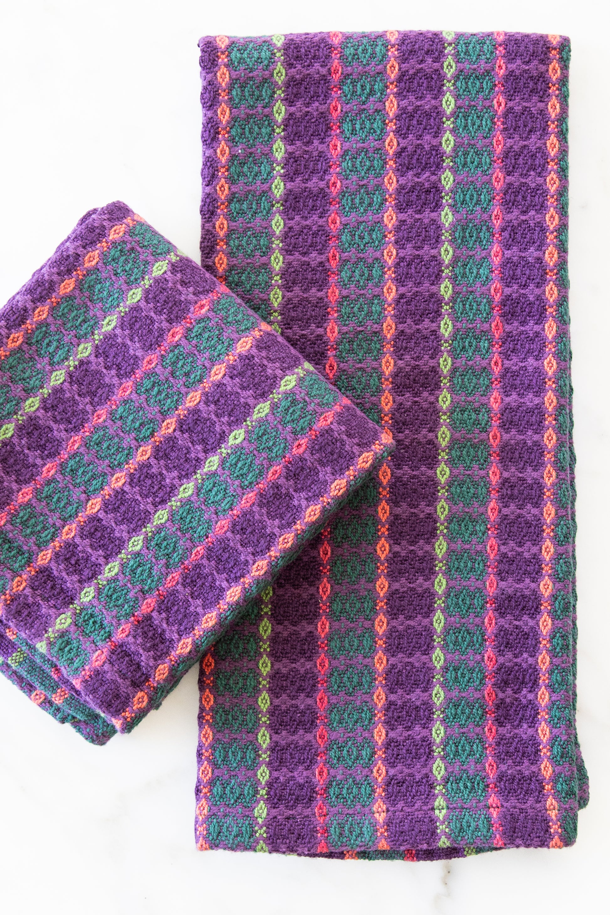 Fancy Striped Cotton Towels in Eggplant, Forest & Plum