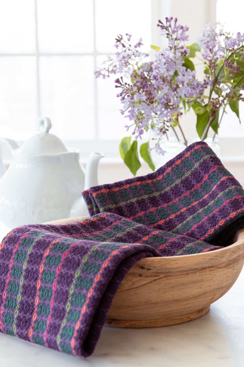Fancy Striped Cotton Towels in Eggplant, Forest & Plum