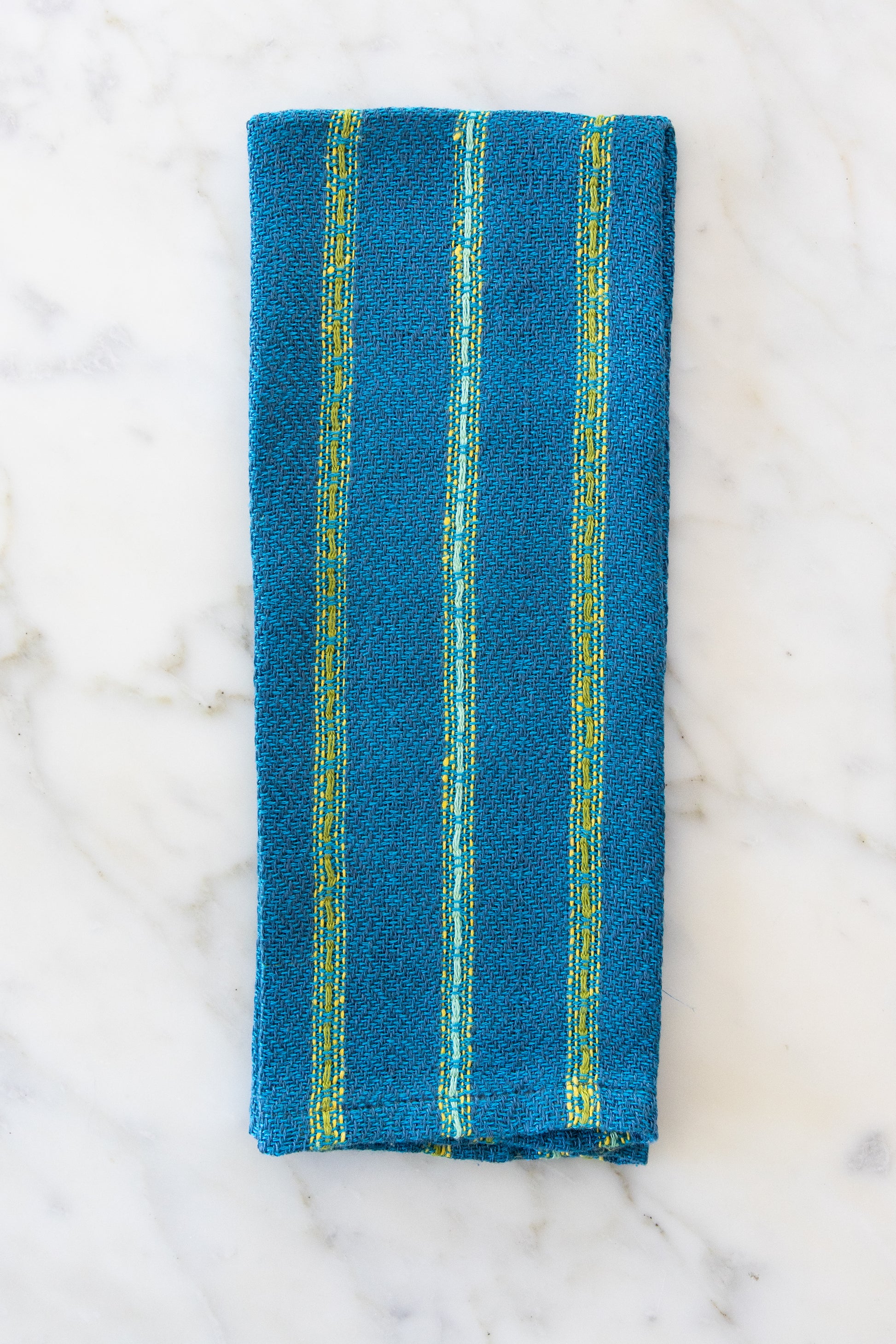 Linen Towels in Turquoise & Silvery Charcoal with Yellow Highlights