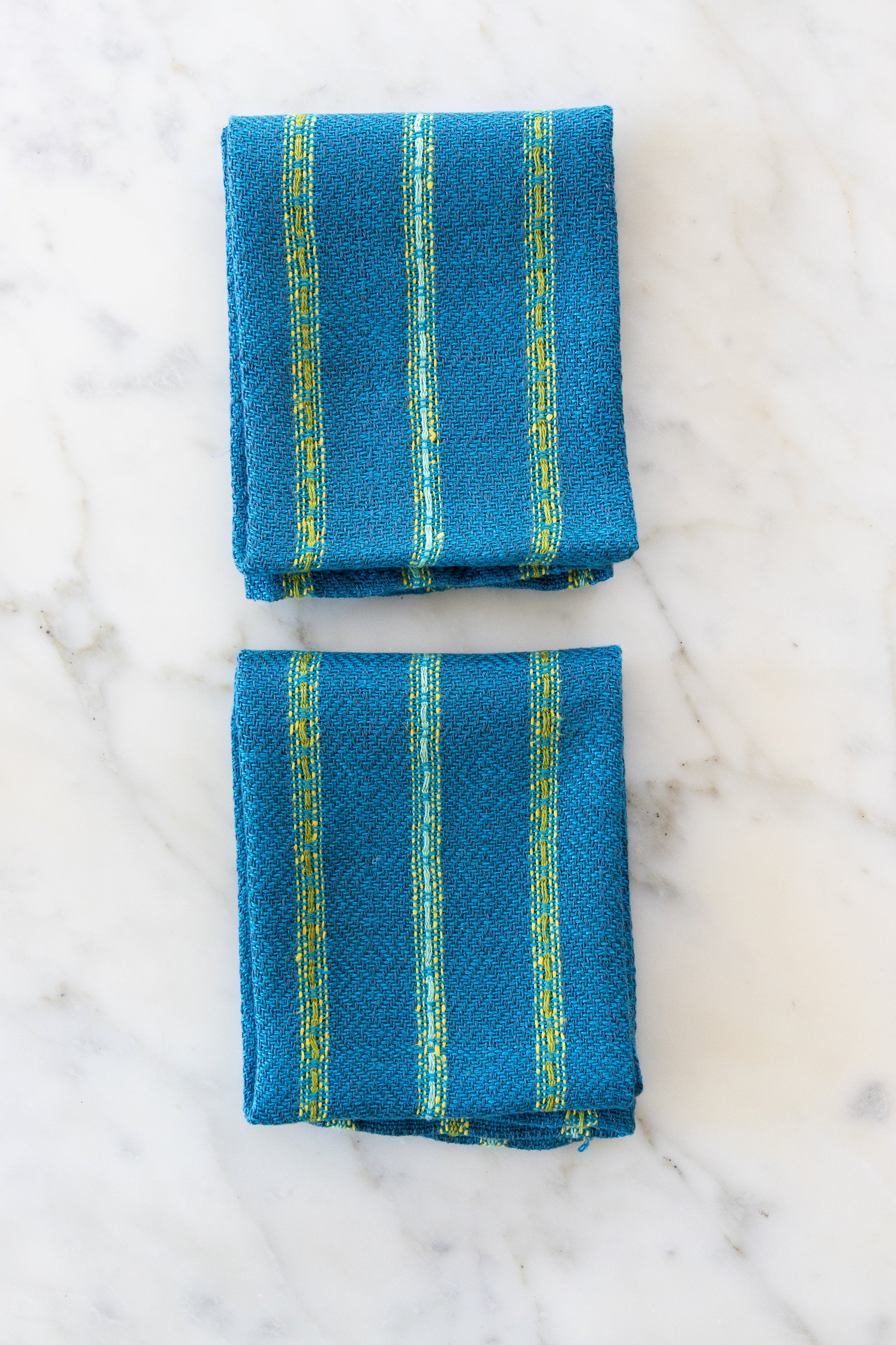 Linen Towels in Turquoise & Silvery Charcoal with Yellow Highlights
