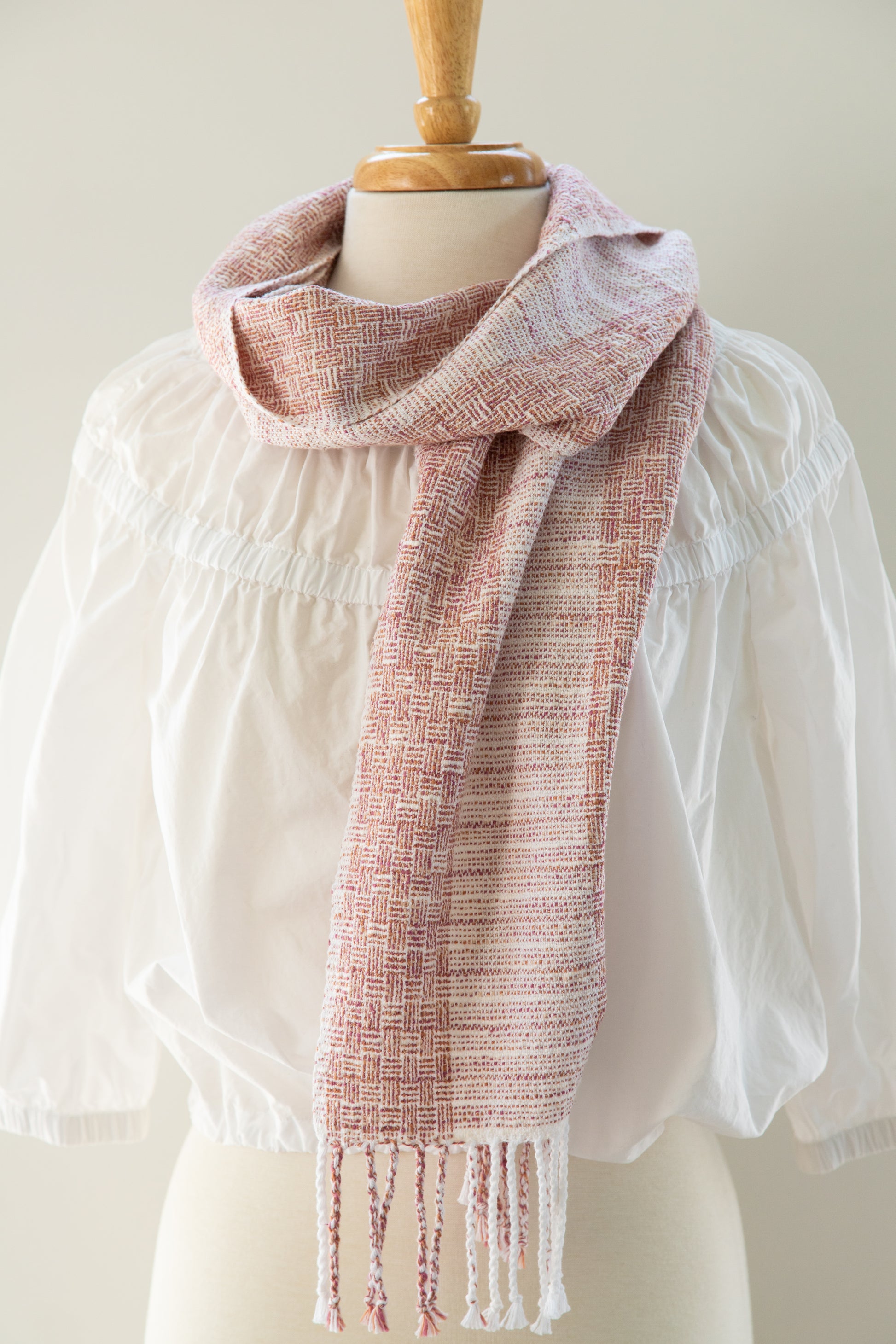 Subtle Log Cabin Designed Cotton & Boucle Scarf