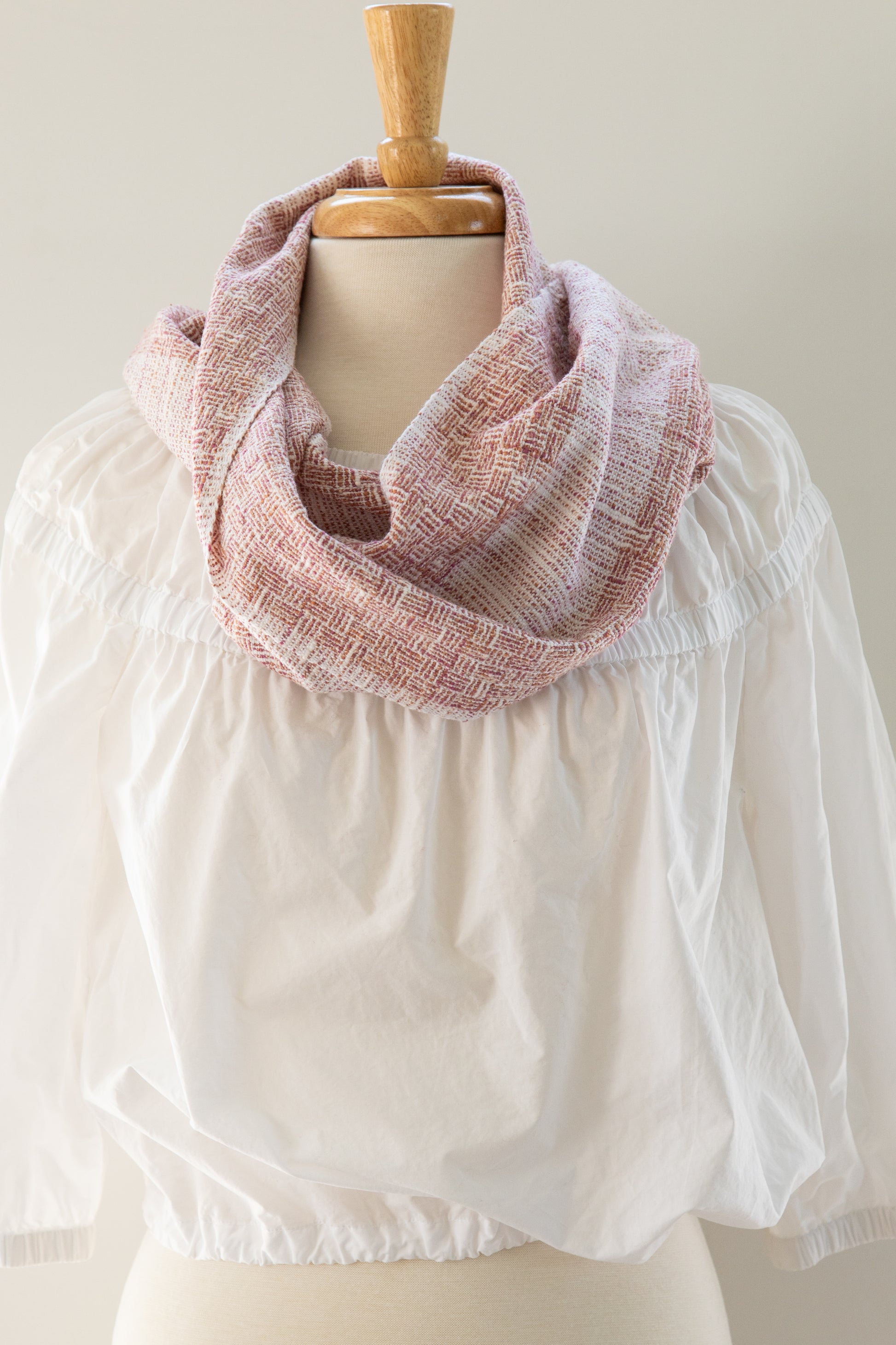 Subtle Log Cabin Designed Cotton & Boucle Scarf