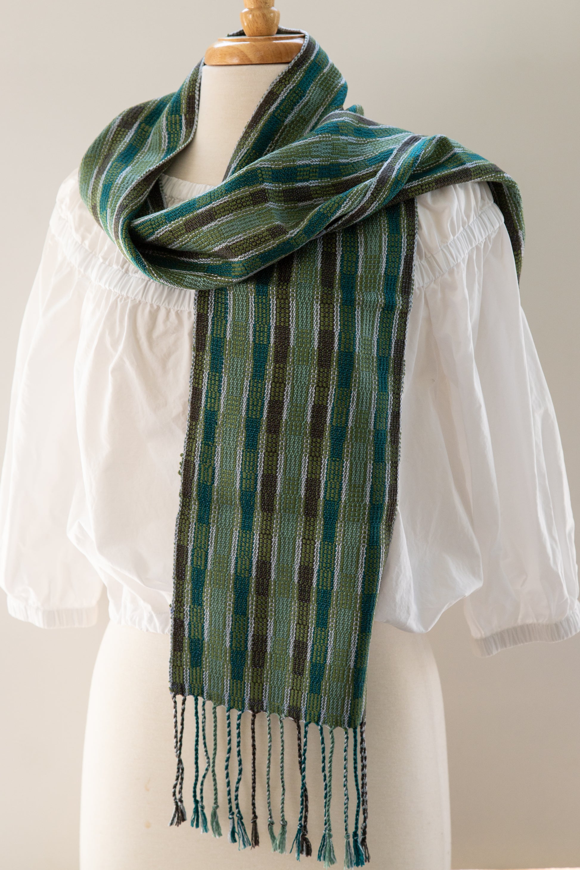 Olive & Green Scarf with an Lovely Silver Luster