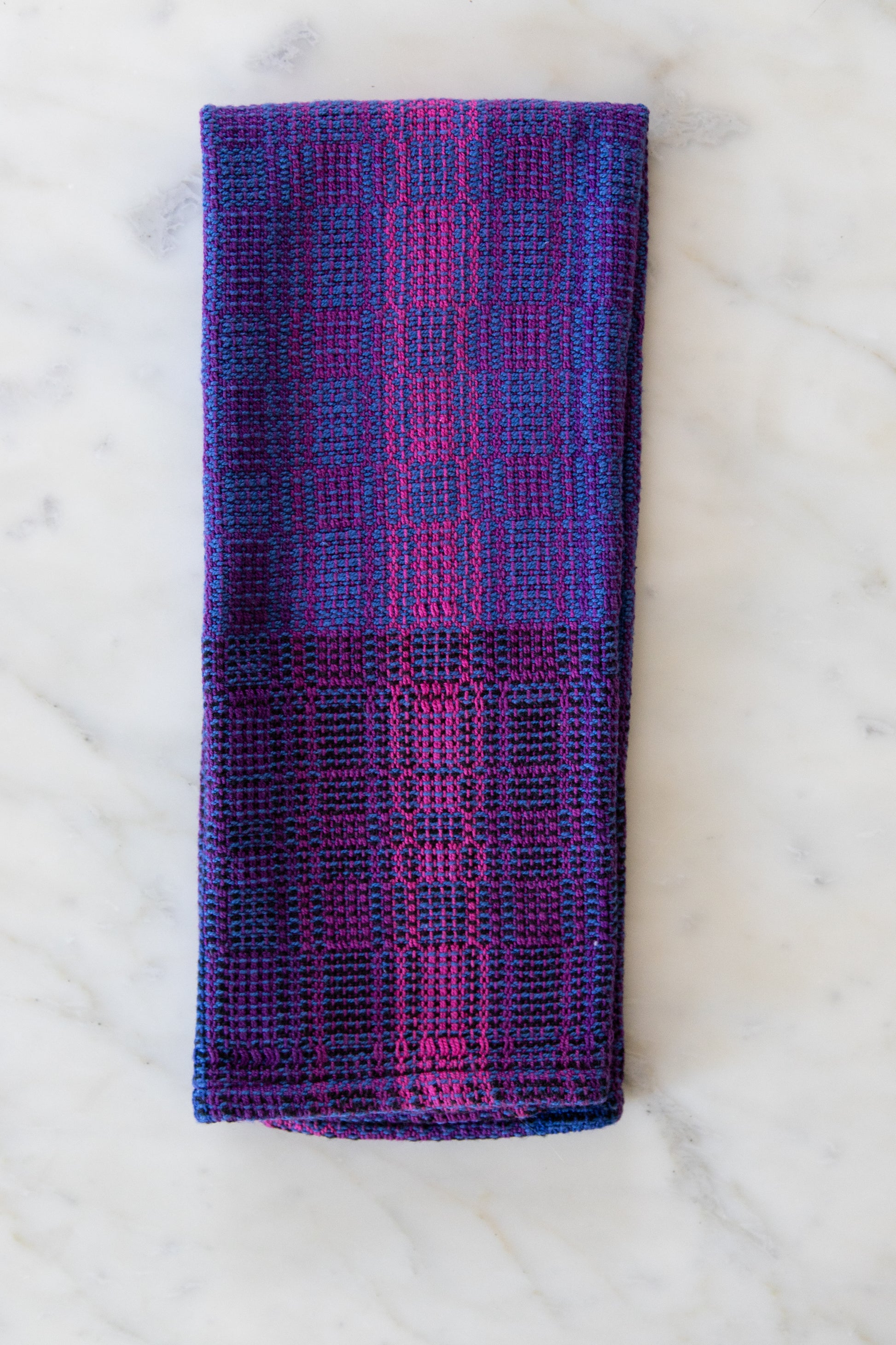 Cotton Towel in Shades of Blue & Highlights of Hot Rose Pink