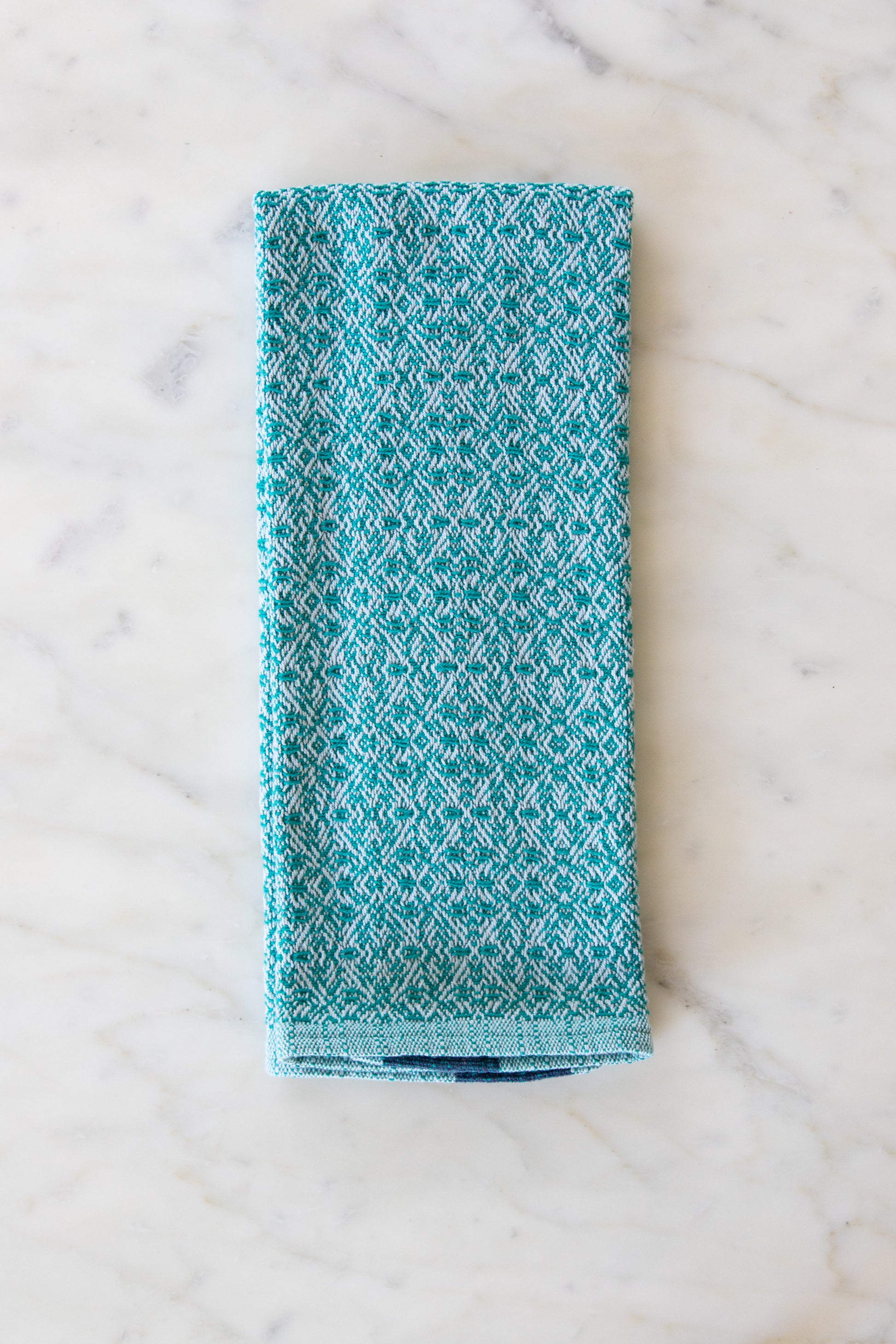 Teal Cotton Towel in Broken Twill