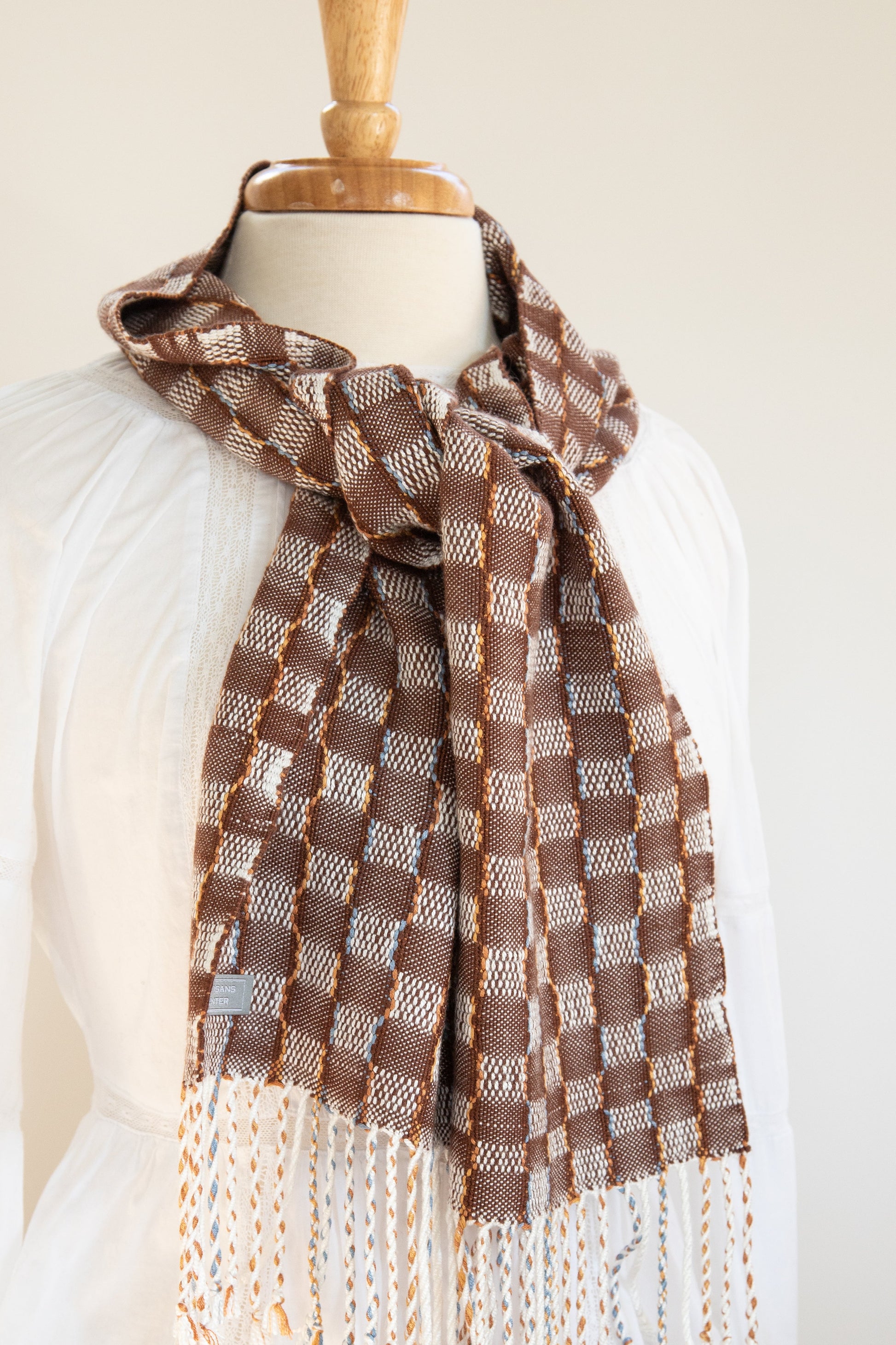 Check Design Scarf in Warm Brown & Ivory