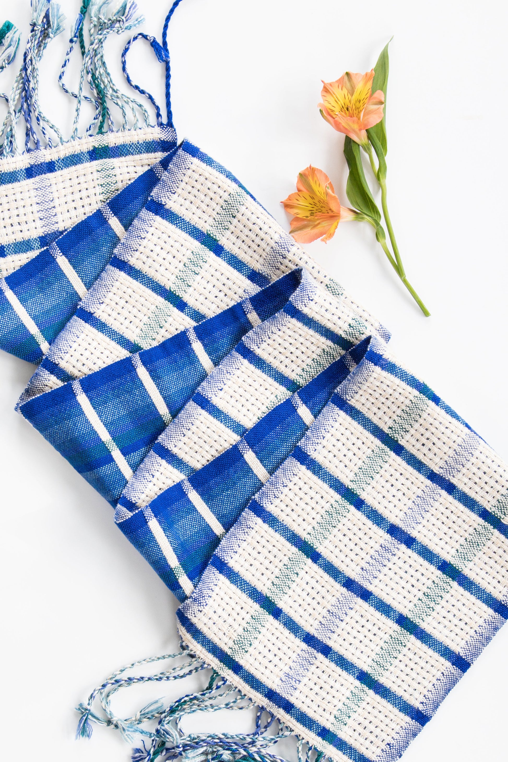 Doubleweave Scarf in Shades of Royal Blue & Ecru