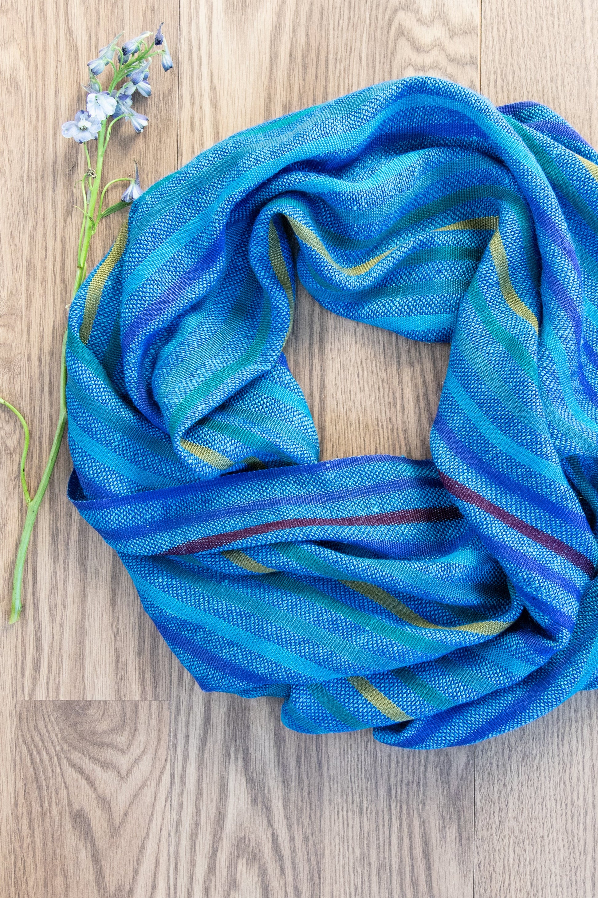 Striped Wool/Silk Mobius in Shades of Blue