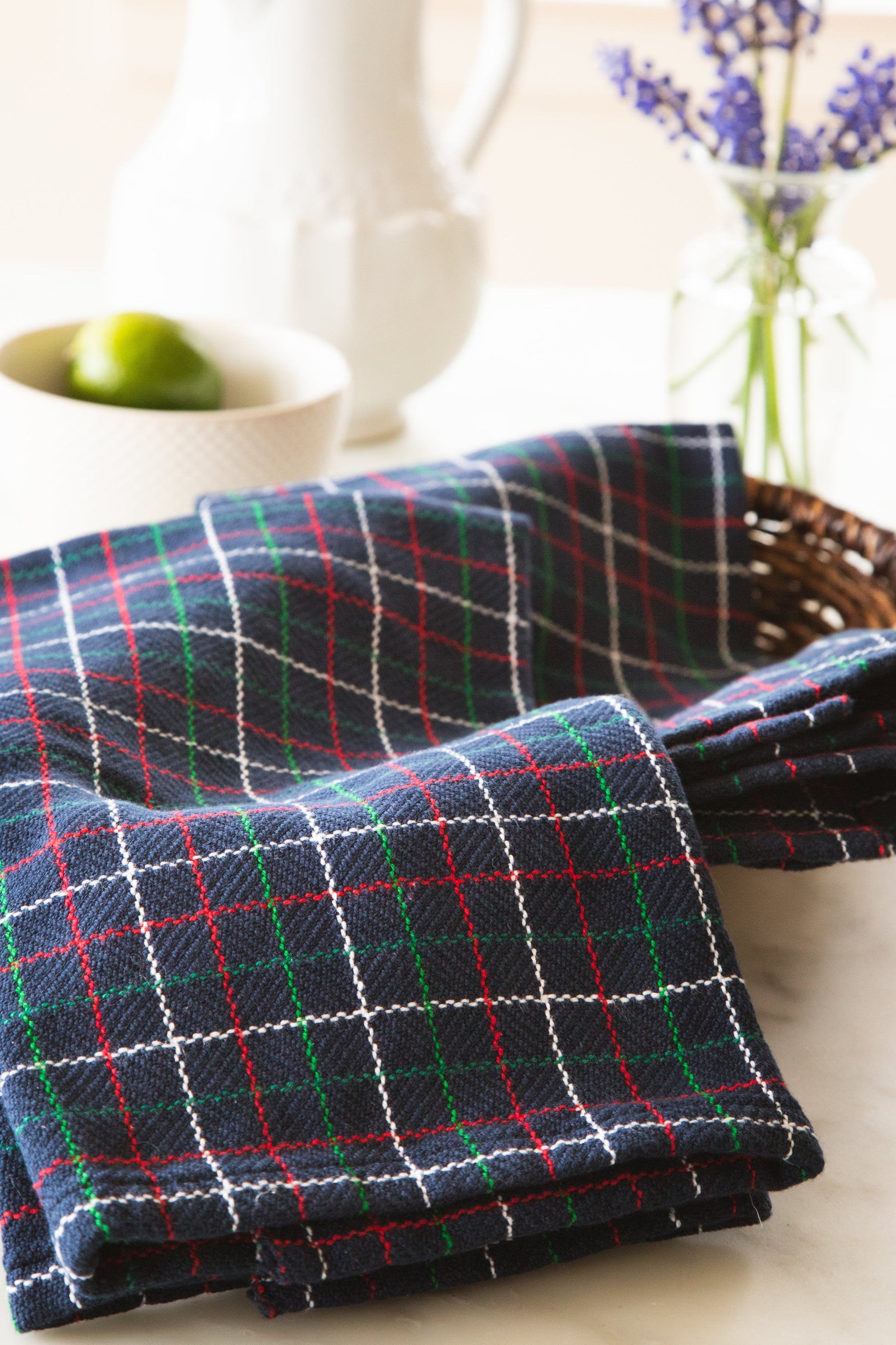 Red, White & Navy Checked Cotton Towels