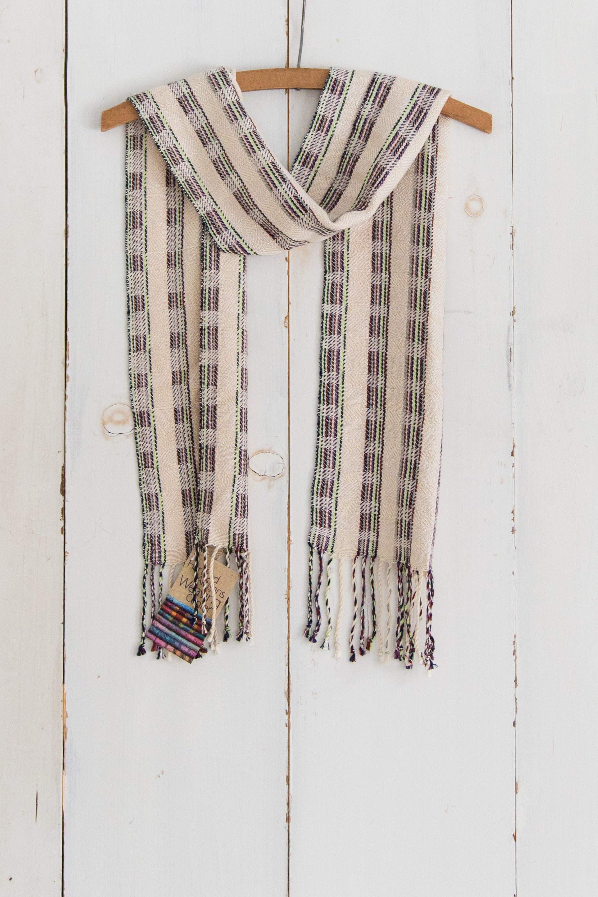 Delicate Ivory Checked Scarf in Twill
