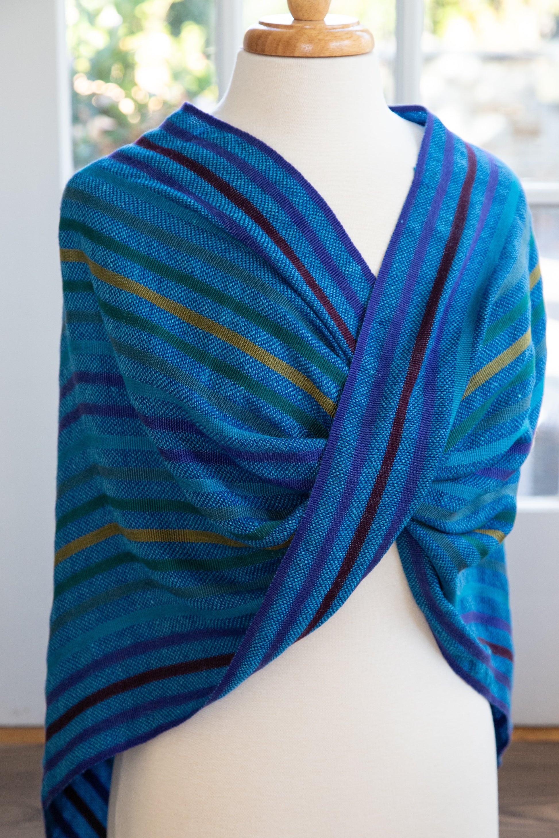 Striped Wool/Silk Mobius in Shades of Blue