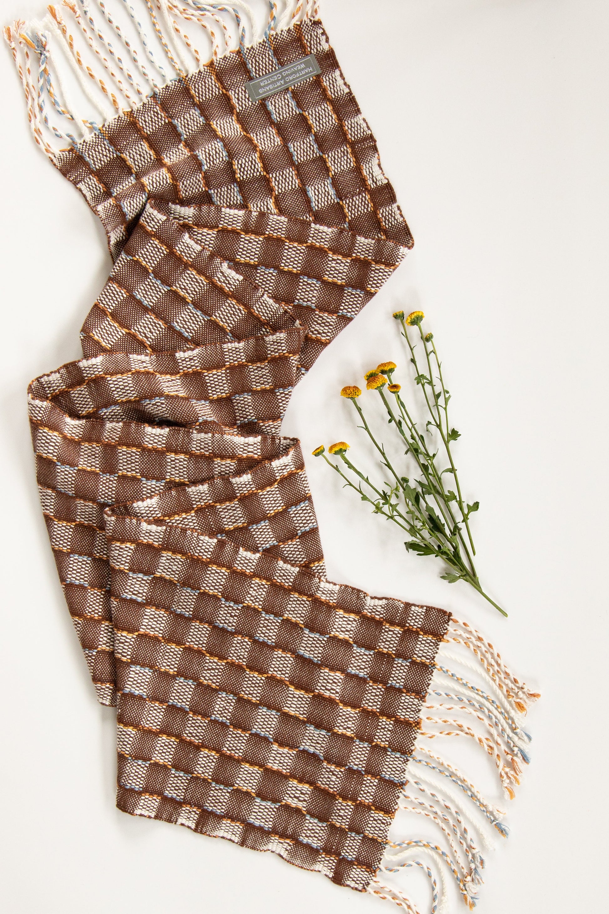 Check Design Scarf in Warm Brown & Ivory