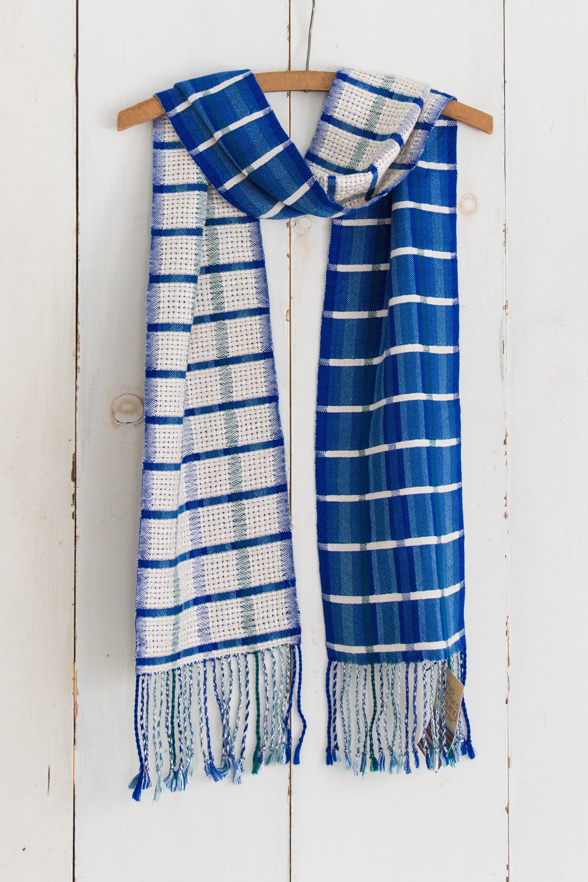 Doubleweave Scarf in Shades of Royal Blue & Ecru