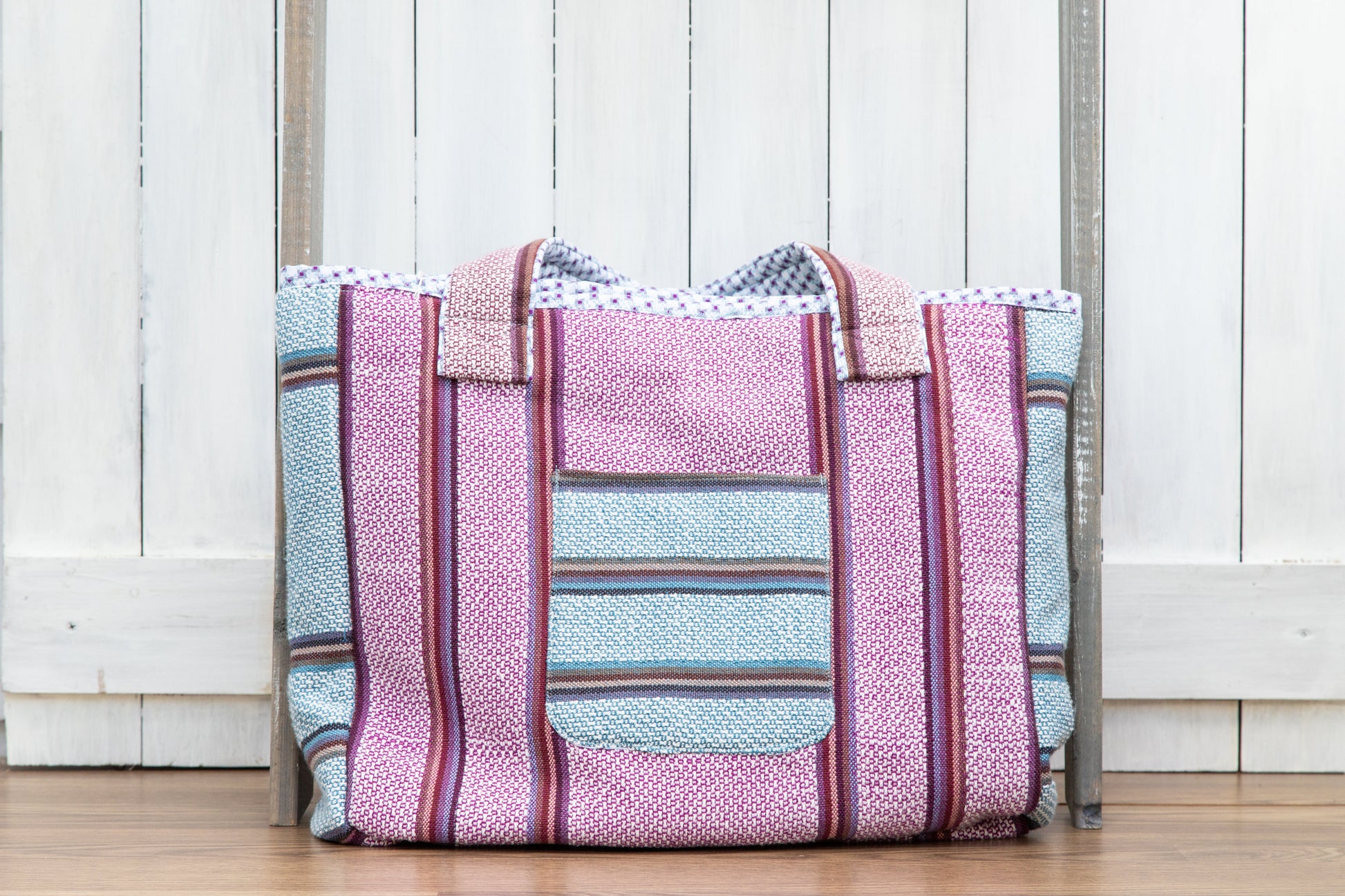 Attractive Large Tote with Multi-color Stripes