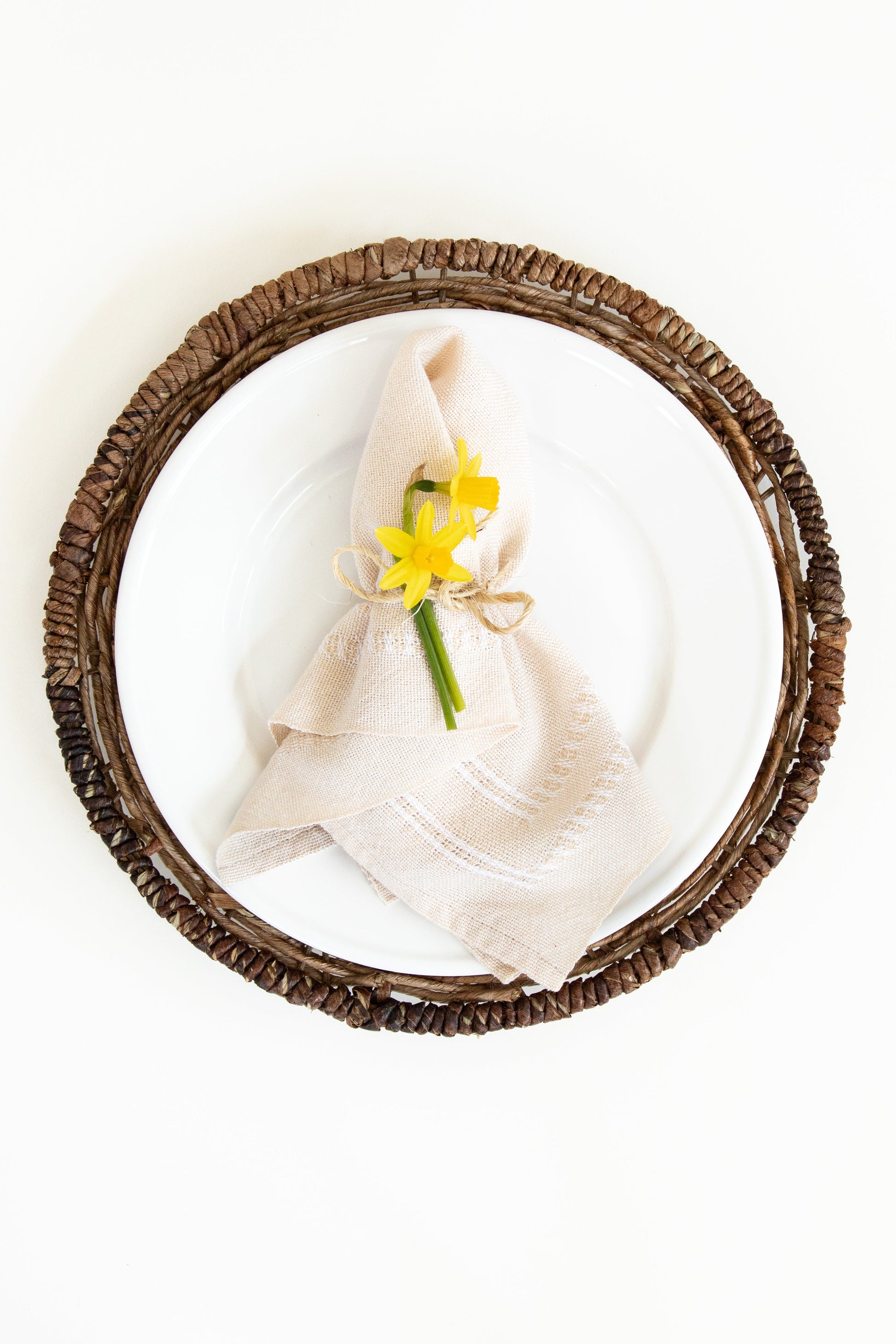 Set of (4) Beige & White Napkins with Bronson Lace