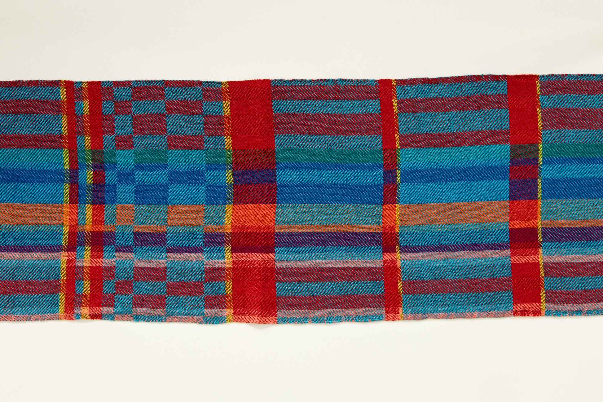 Soft Turned Twill Scarf in Red & Shades of Blue