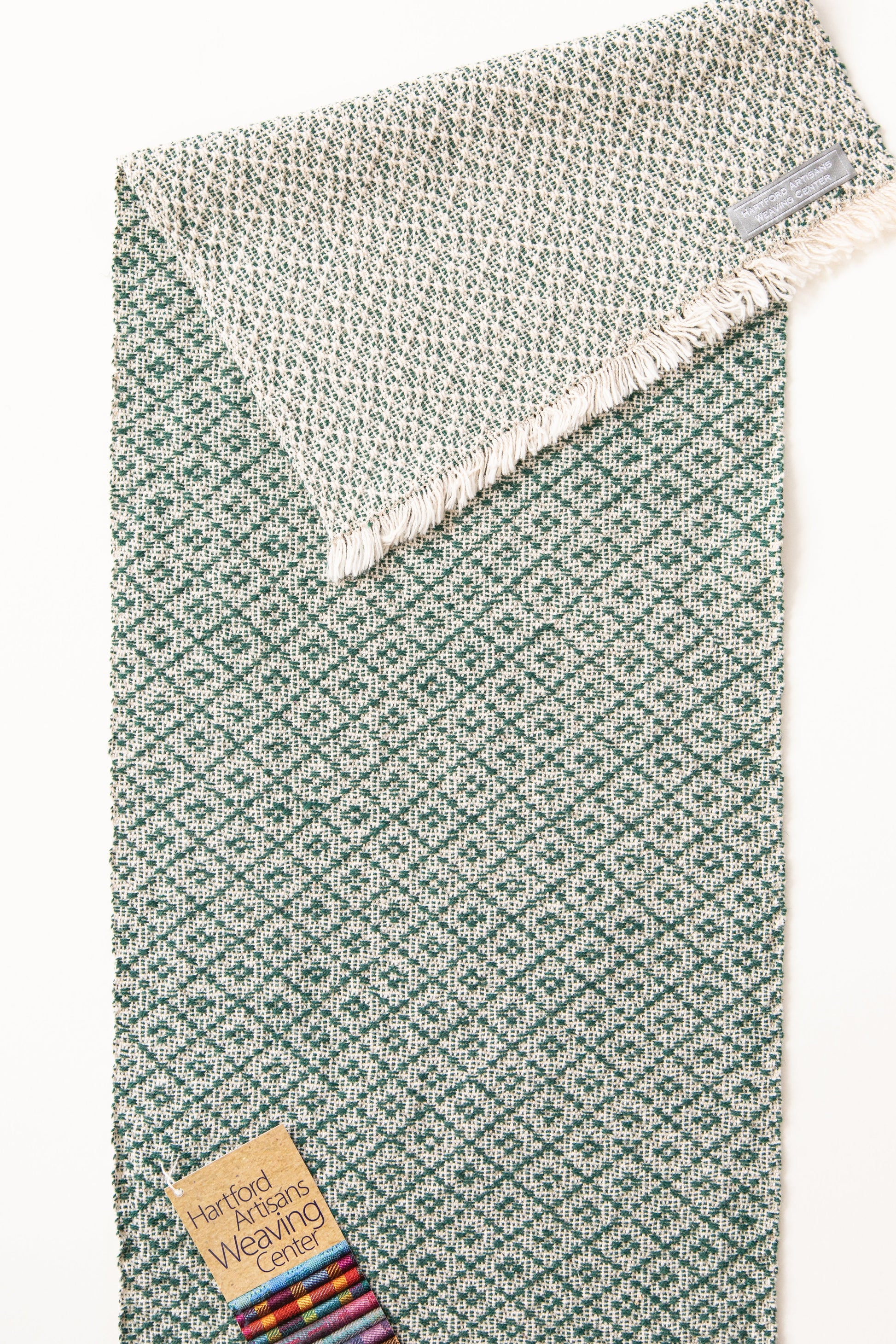 Ivory & Hunter Green Table Runner in Linen & Cotton