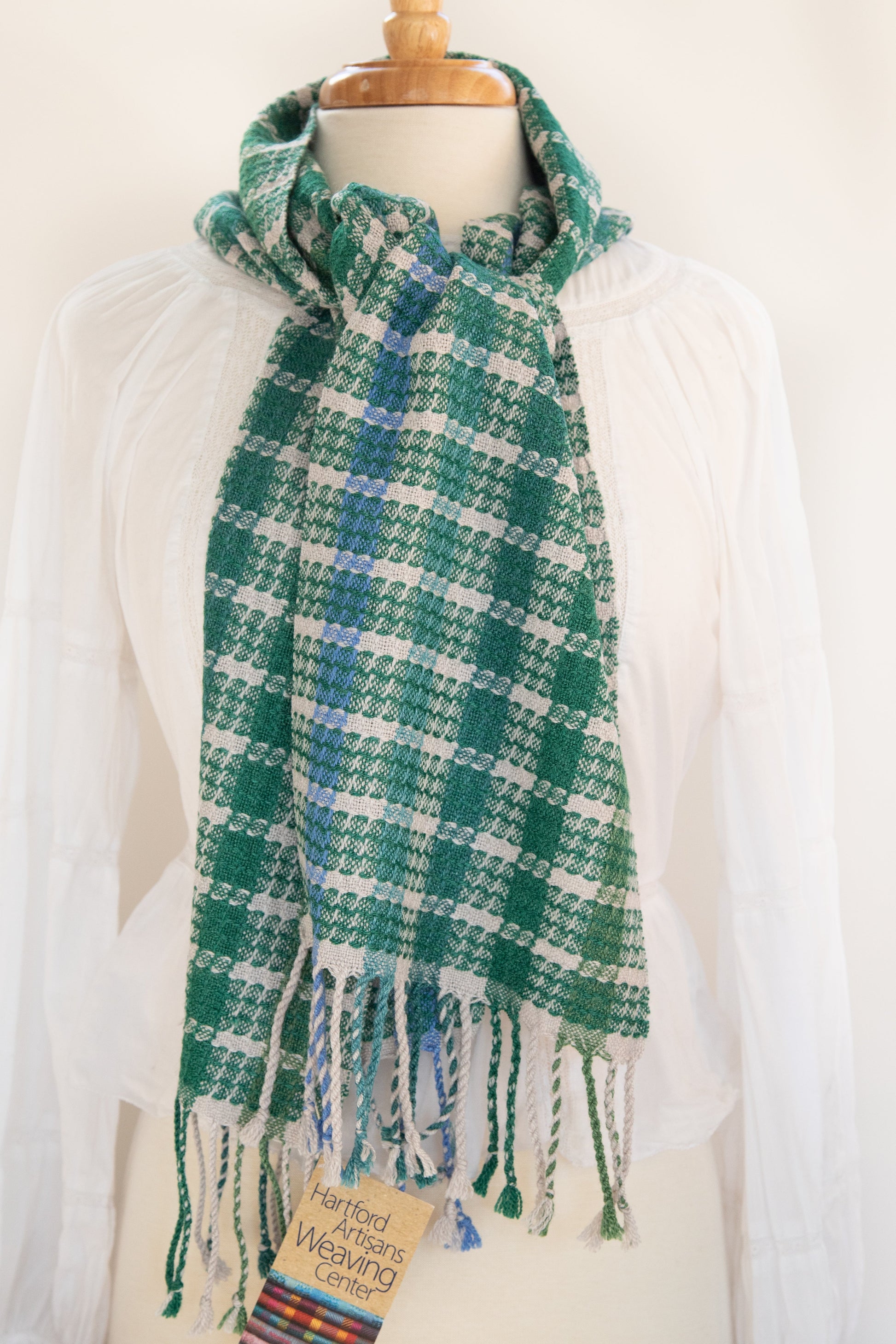 Soft Wool Scarf in Shades of Green with Blue Highlights