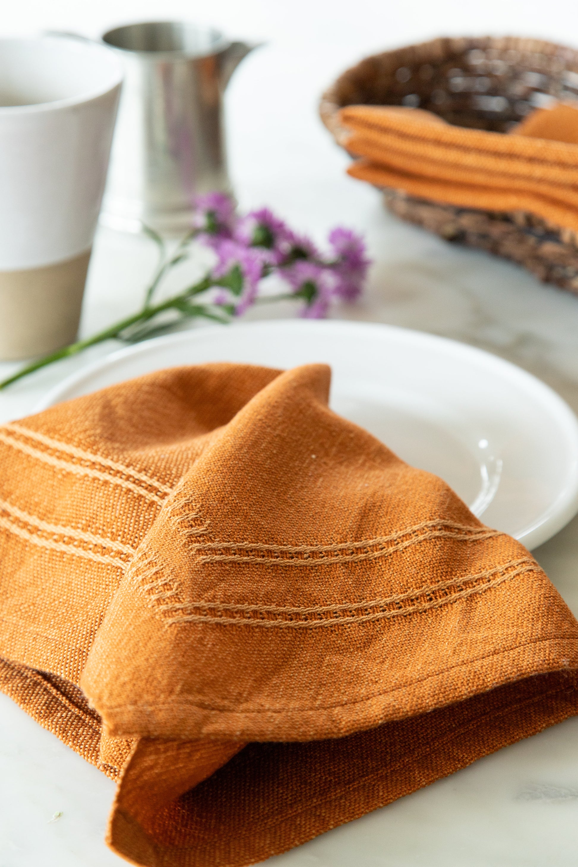 Napkins in Pumpkin & Gold with Lace Borders