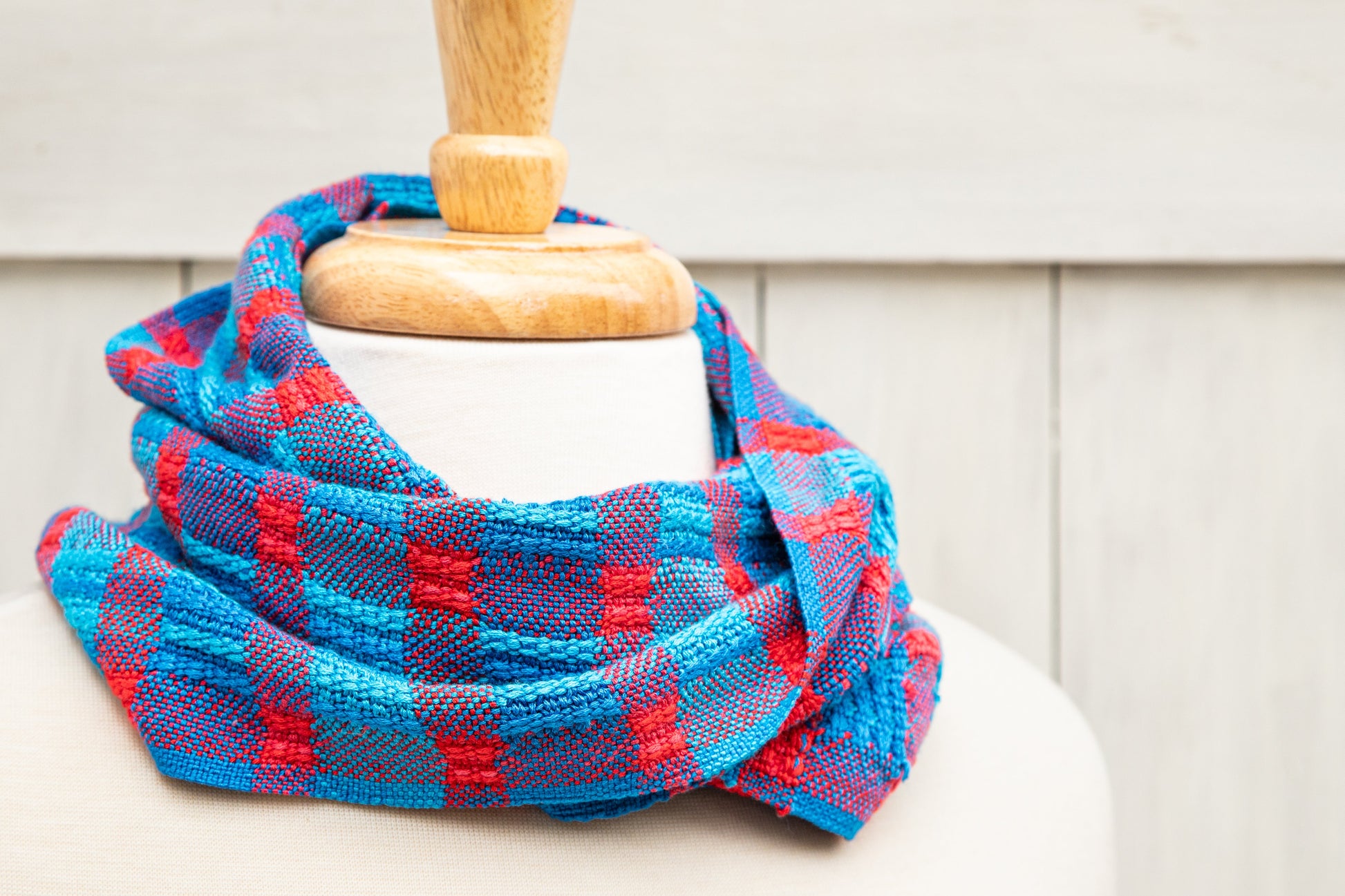 Double Cowl in Blue & Red Lace