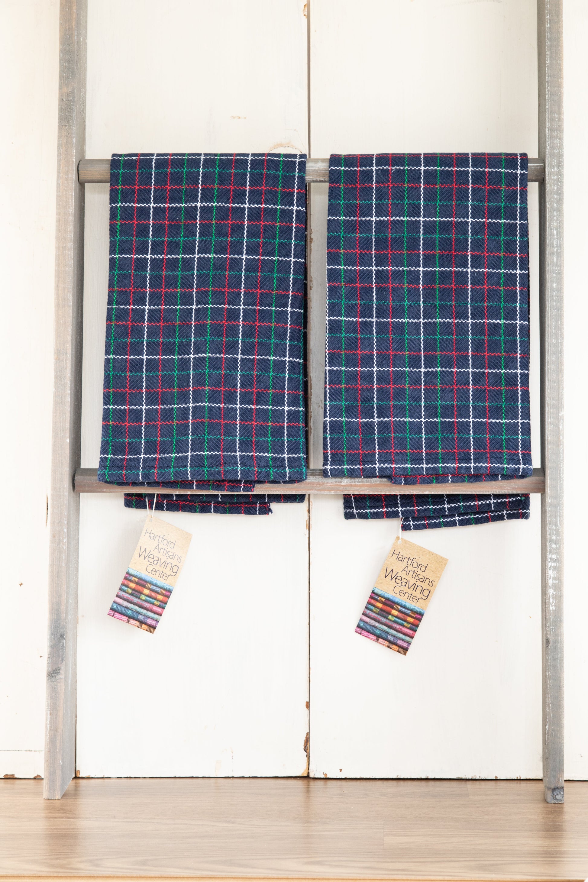 Red, White & Navy Checked Cotton Towels