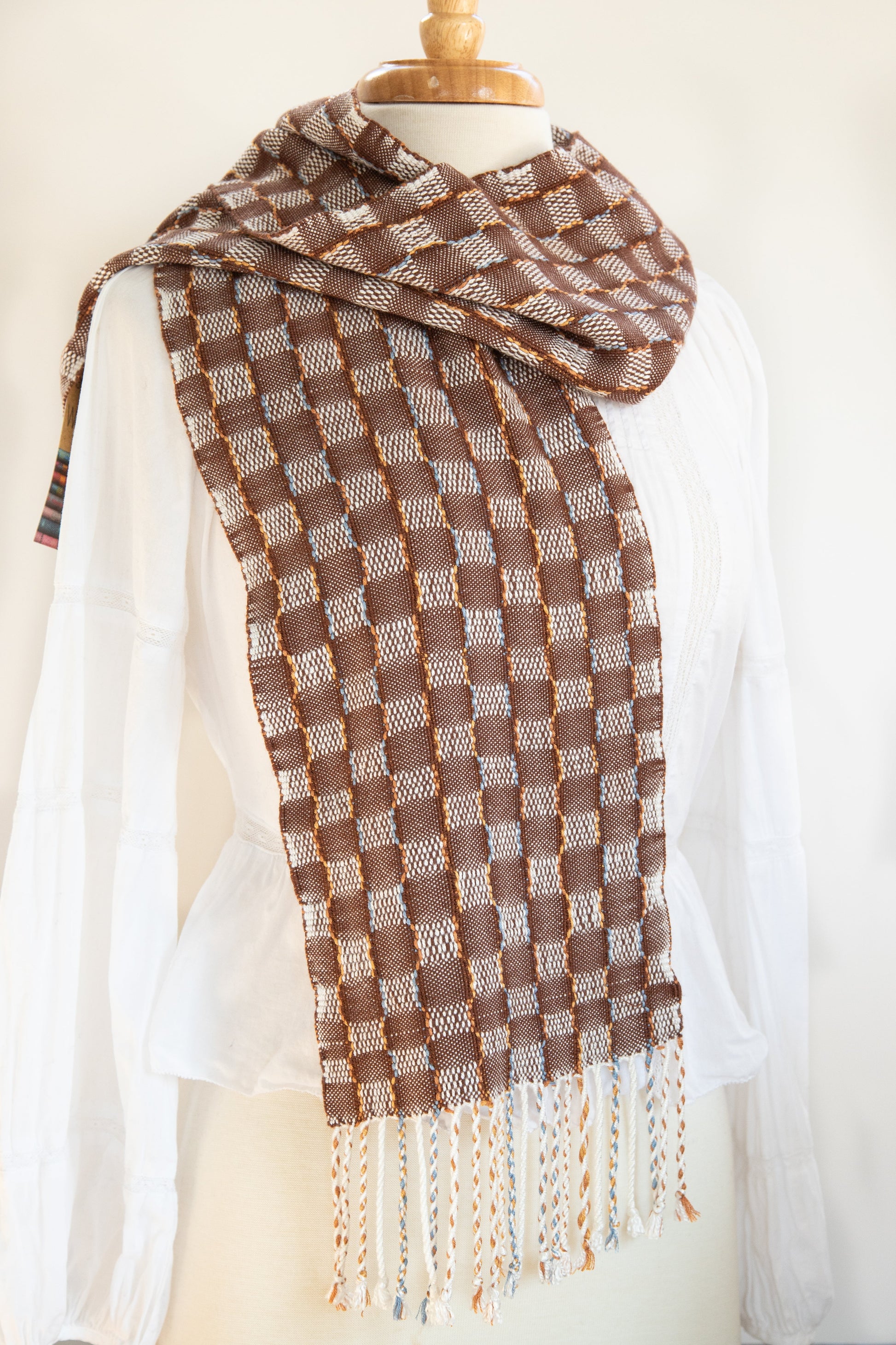 Check Design Scarf in Warm Brown & Ivory