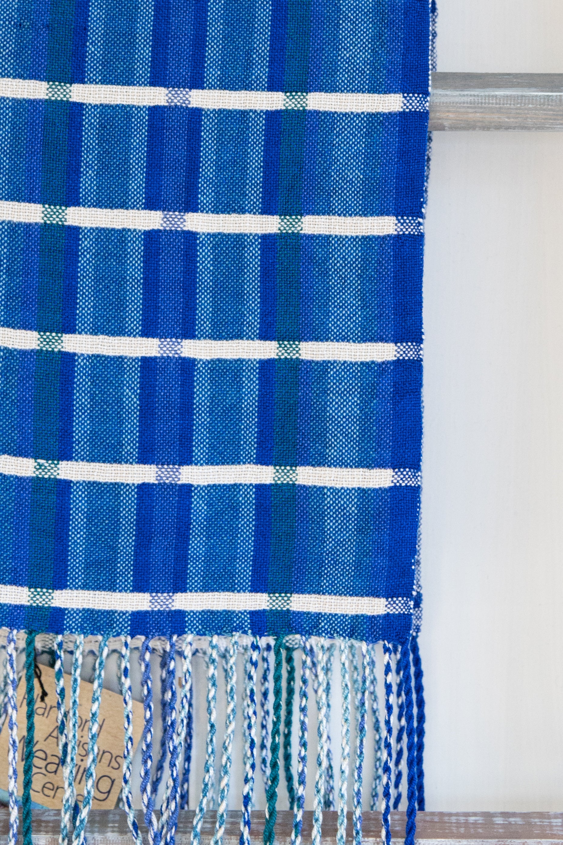 Doubleweave Scarf in Shades of Royal Blue & Ecru