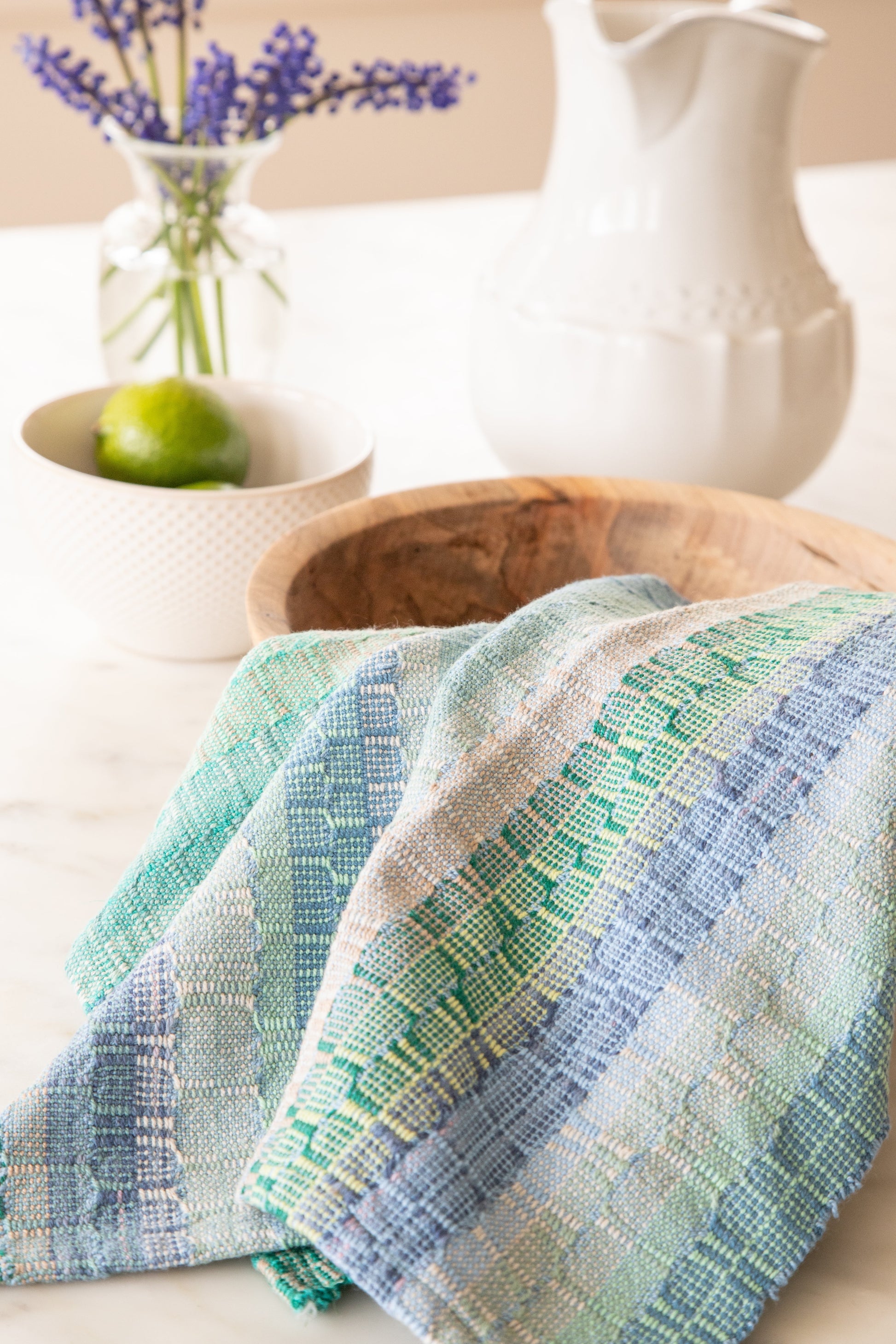 Pale Green & Blue Cotton Towel in M's & O's