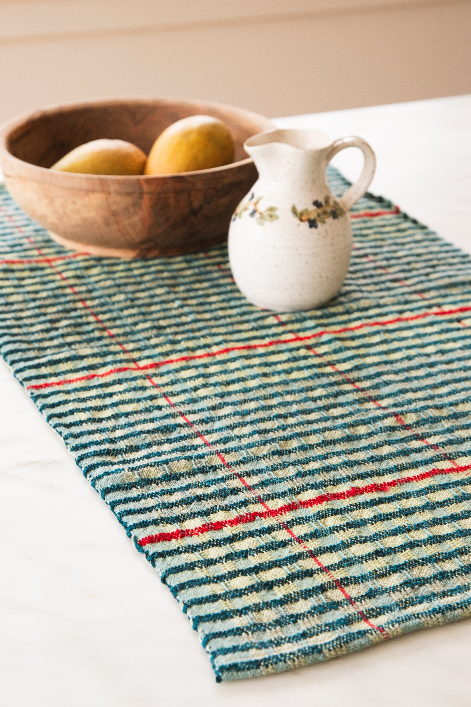 Pale Yellow & Teal Cotton Towel/Runner
