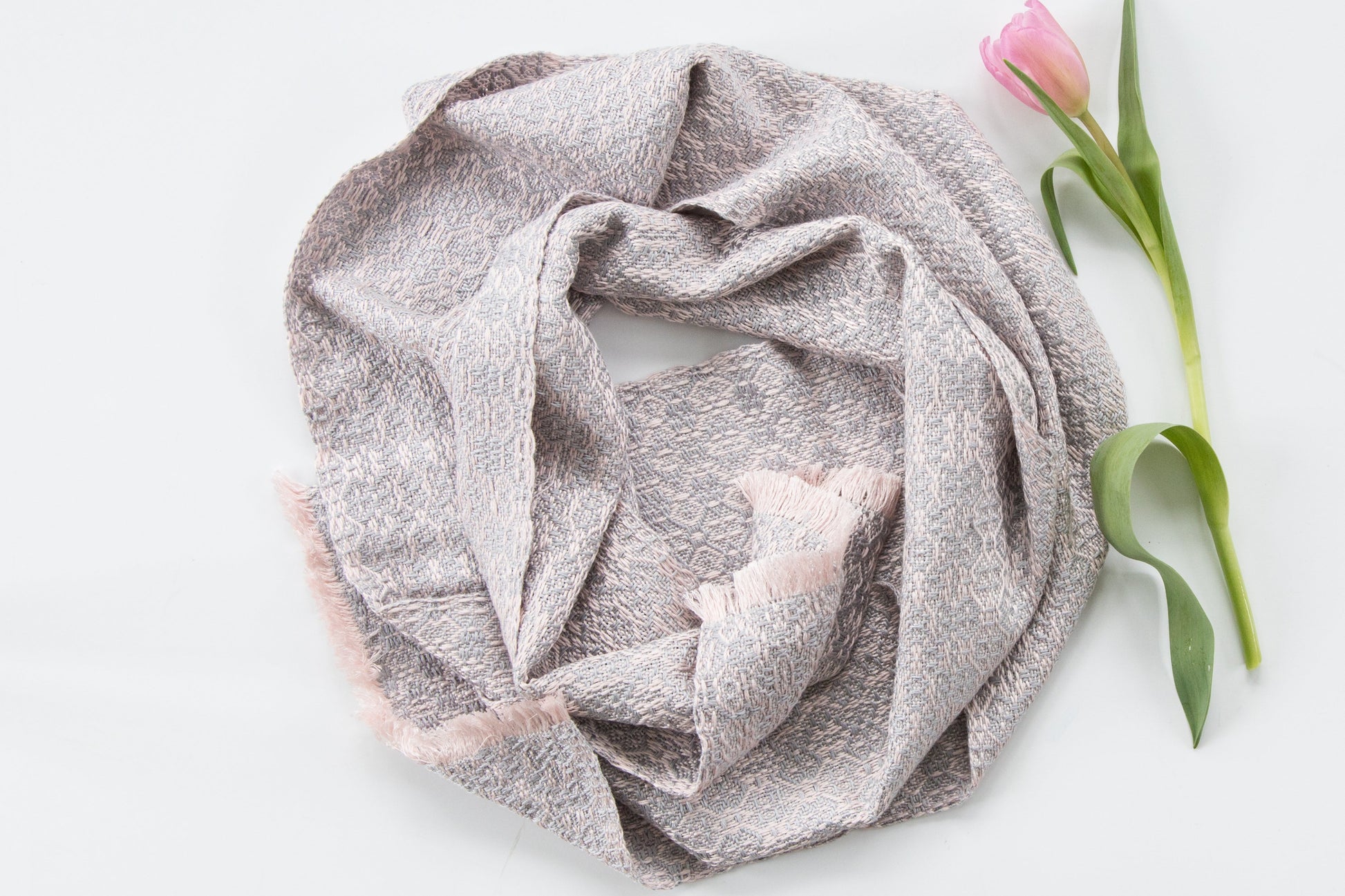 Elegant Pale Pink & Silver Scarf in Twill