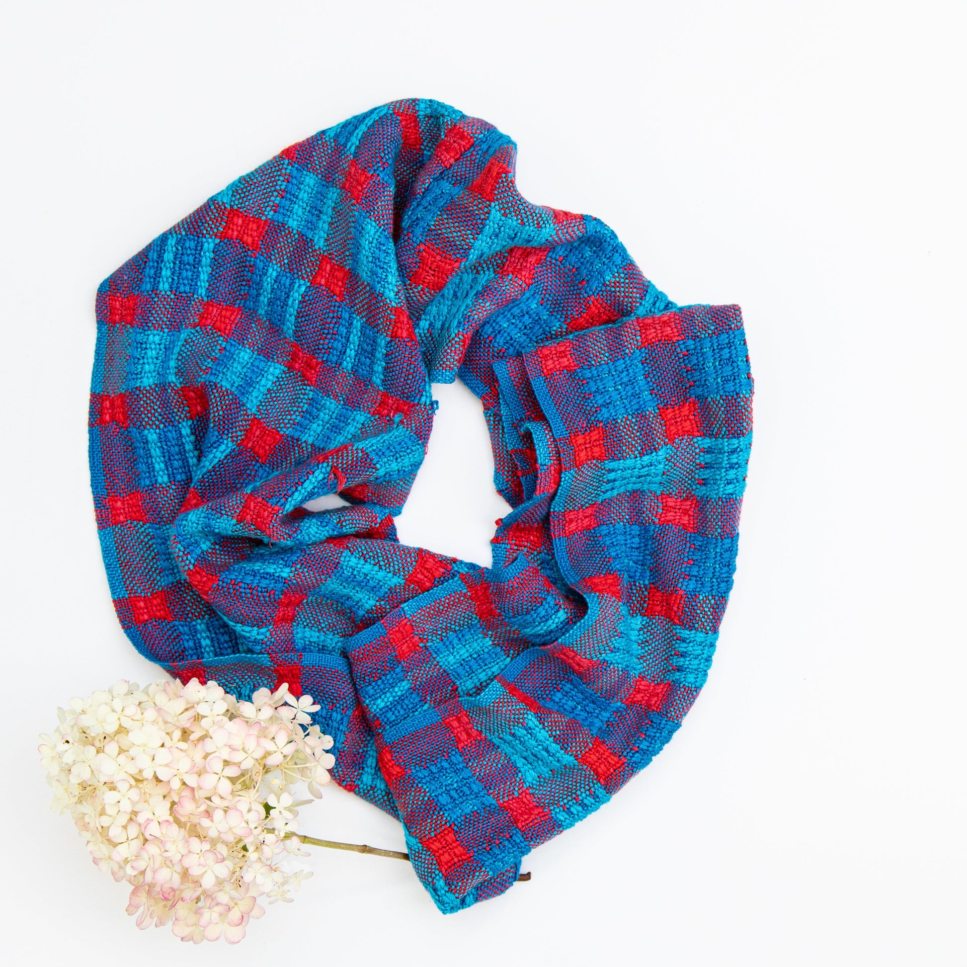 Double Cowl in Blue & Red Lace