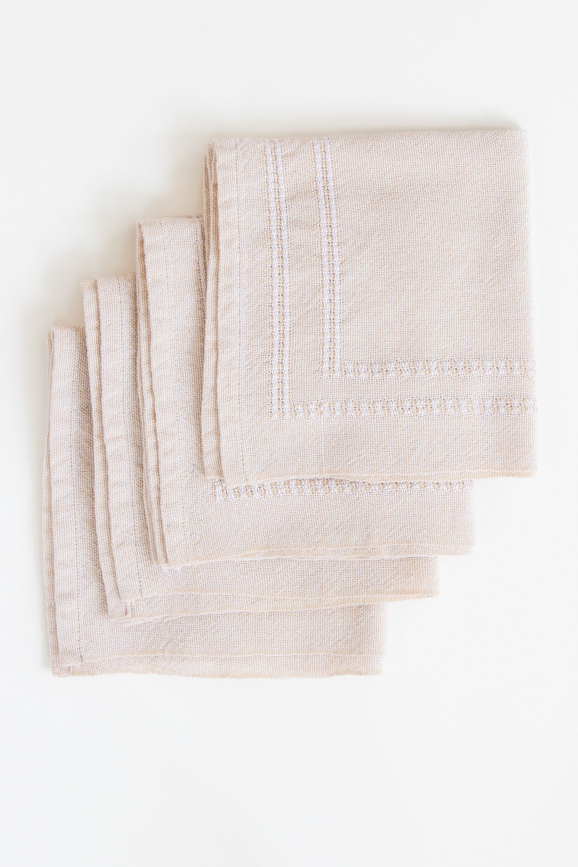 Set of (4) Beige & White Napkins with Bronson Lace
