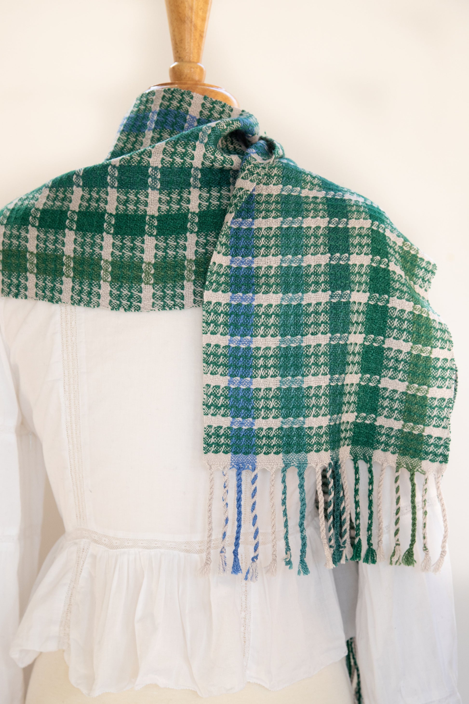 Soft Wool Scarf in Shades of Green with Blue Highlights
