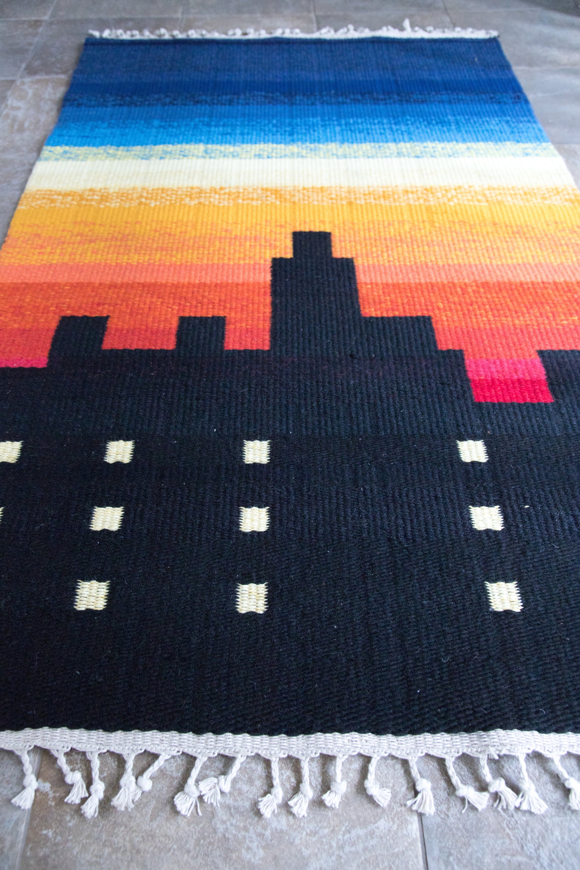Colorful Modernistic Cityscape Rug in Wool